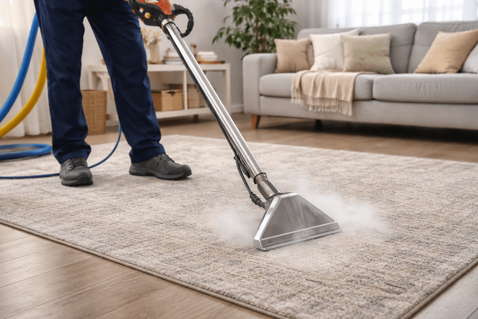 Westshine Cleanings — professional steam cleaning a rug
